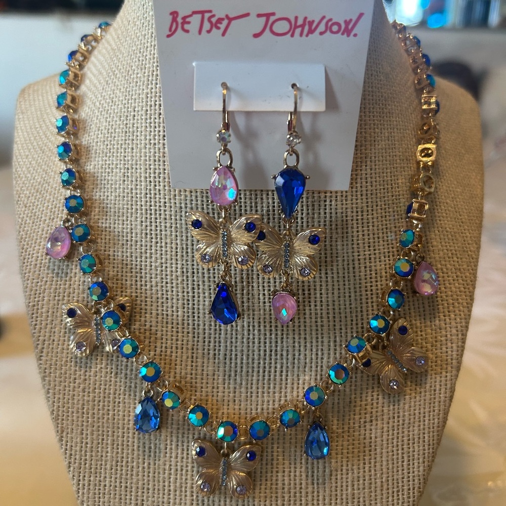 Betsey Johnson Blue and Pink Butterfly Jewelry Set